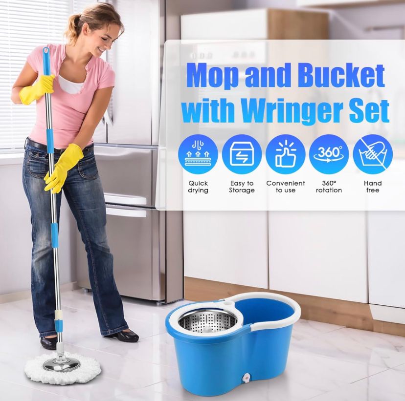 Trapeador Giratorio 360° con Balde – ¡Limpieza Eficiente y sin Esfuerzo!